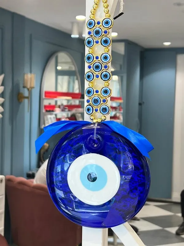 _Evil_Eye_Hanging_Wall_Hanging_Feng_Shui_Vastu_Blue_Big_Glass_Evil_Eye_Door_Hanging_Nazar_Suraksha_Protection_Good_Luck_Home/Office_(X_Large),_Turkish_Amulet_Decoration_Home_(Gold)