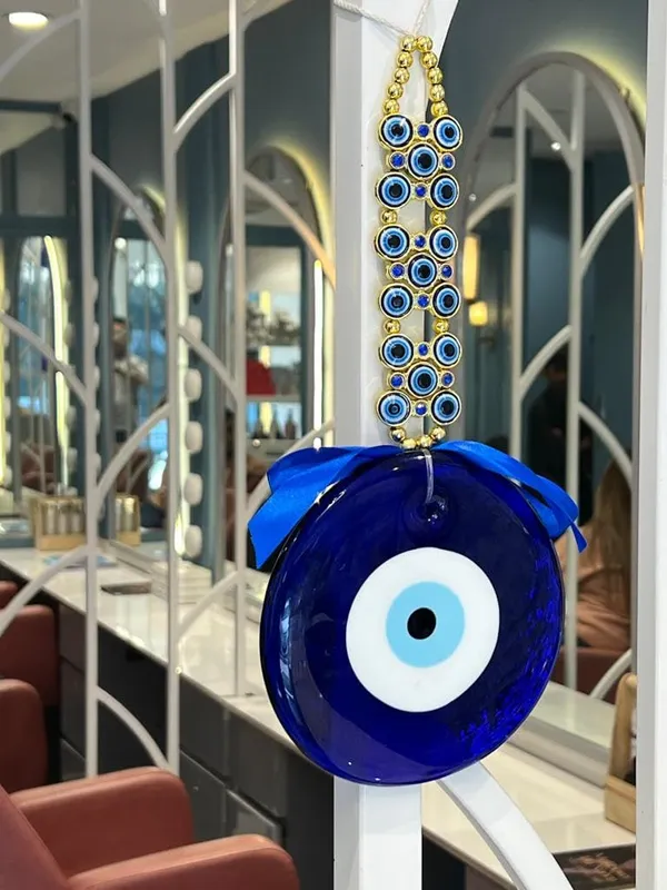 _Evil_Eye_Hanging_Wall_Hanging_Feng_Shui_Vastu_Blue_Big_Glass_Evil_Eye_Door_Hanging_Nazar_Suraksha_Protection_Good_Luck_Home/Office_(X_Large),_Turkish_Amulet_Decoration_Home_(Gold)