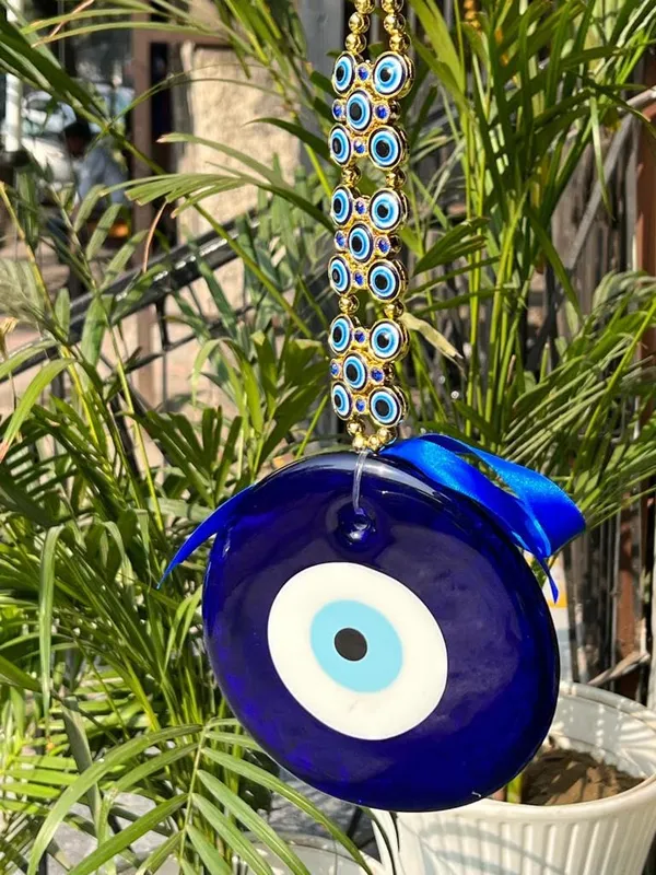 _Evil_Eye_Hanging_Wall_Hanging_Feng_Shui_Vastu_Blue_Big_Glass_Evil_Eye_Door_Hanging_Nazar_Suraksha_Protection_Good_Luck_Home/Office_(X_Large),_Turkish_Amulet_Decoration_Home_(Gold)