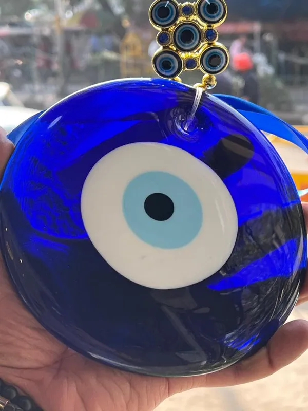 _Evil_Eye_Hanging_Wall_Hanging_Feng_Shui_Vastu_Blue_Big_Glass_Evil_Eye_Door_Hanging_Nazar_Suraksha_Protection_Good_Luck_Home/Office_(X_Large),_Turkish_Amulet_Decoration_Home_(Gold)