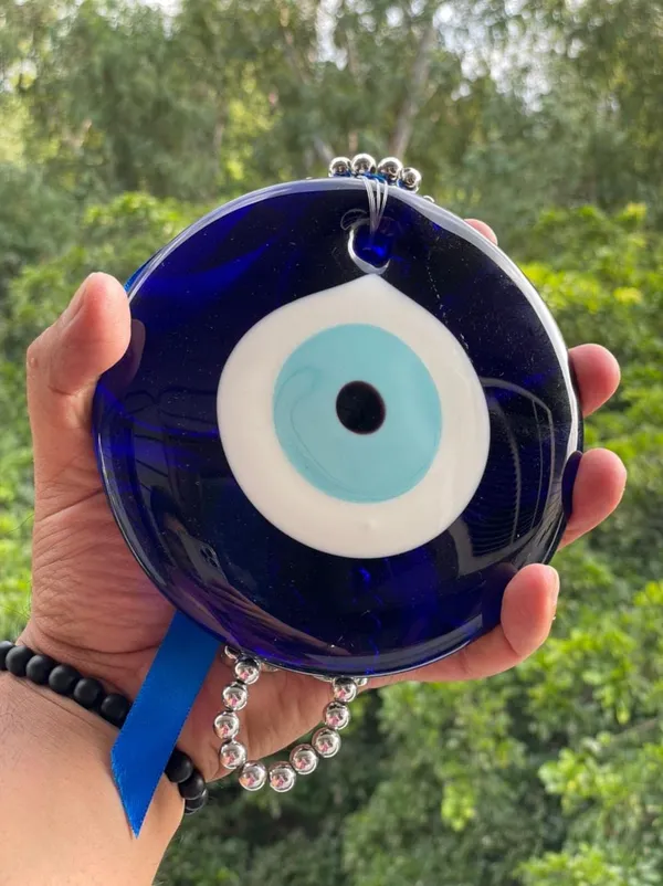 _Evil_Eye_Hanging_Wall_Hanging_Feng_Shui_Vastu_Blue_Big_Glass_Evil_Eye_Door_Hanging_Nazar_Suraksha_Protection_Good_Luck_Home/Office_(X_Large),_Turkish_Amulet_Decoration_Home_(Gold)