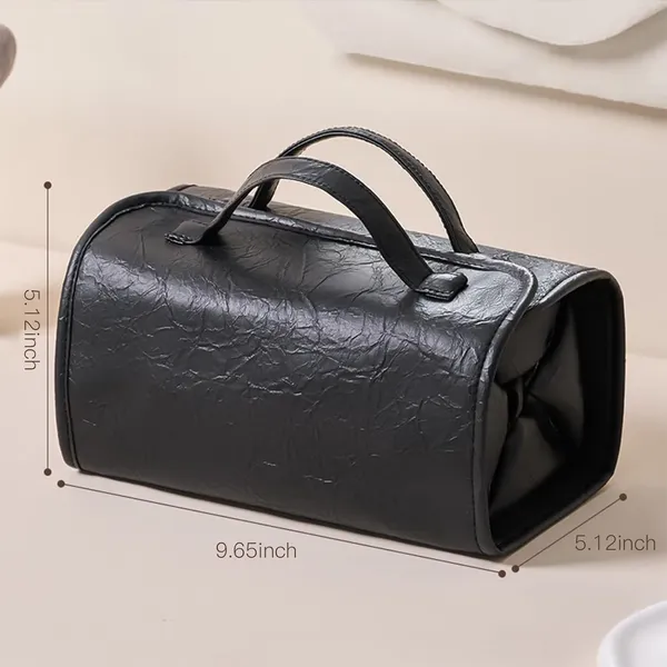 BLUE_BEADS_4_in_1_Travel_Toiletry_Bag_PU_Leather_Roll_Up_Cosmetic_Bag_4_Detachable_Compartments_Foldable_Makeup_Handbag_for_Travel_(Black)