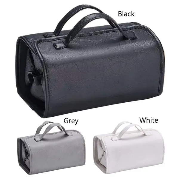 BLUE_BEADS_4_in_1_Travel_Toiletry_Bag_PU_Leather_Roll_Up_Cosmetic_Bag_4_Detachable_Compartments_Foldable_Makeup_Handbag_for_Travel_(Grey)
