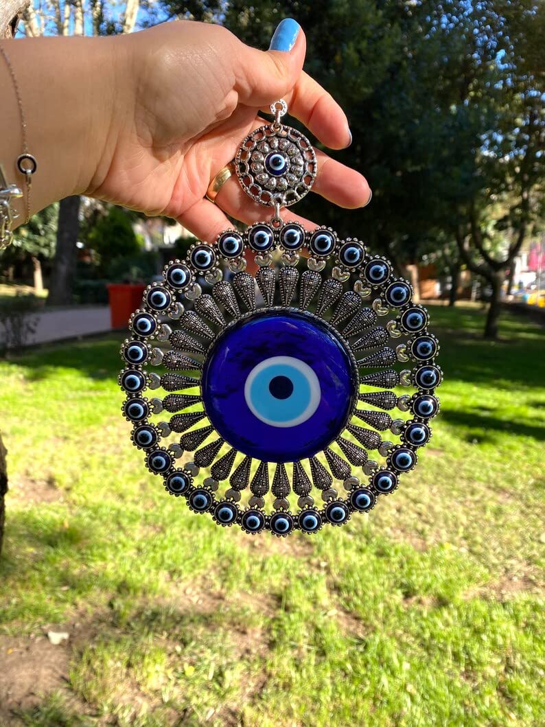 BLUE_BEADS_Metal_Evil_Eye_Hanging/Door_Hanging_Prevent_Bad_Energy_Bring_Wealth_Fortune_Coloured_Glaze_Alloy_Evil_Eye_Hanging_Ornament,Evil_Eye_Decor,Evil_Eye_Car_Ornament_(Sun_Design)