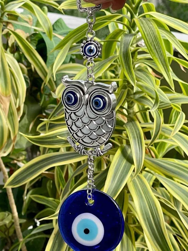 _Blue_Silver_Evil_Eye_Wall_Hanging_with_Owl_Pendant_Decoration,_Lucky_Hanging_Ornament_Amulet_for_Car,_Home_and_Office_for_Protection_and_Blessing
