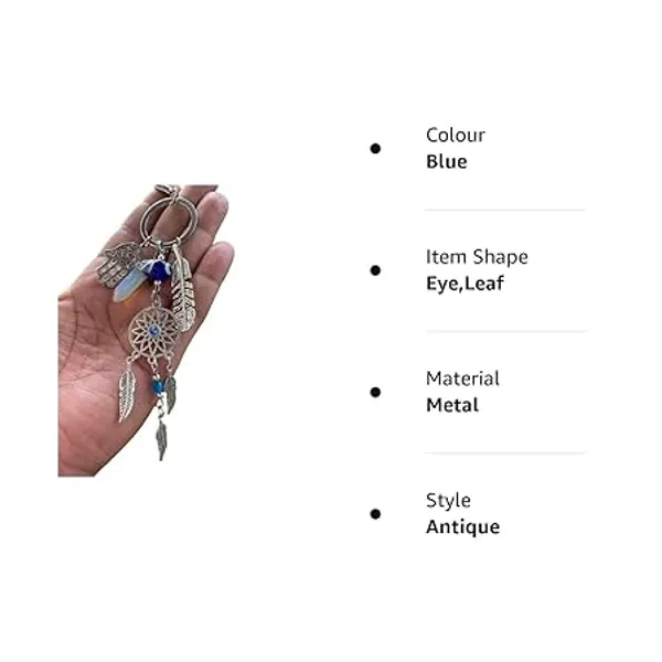 Pack_Of_2_Blue_&_Silver_New_Trending_Evil_Eye_Lucky_Hamsa_Leaf_With_Dream_Catcher_Car_Hanging_Key_Chain_Key_Ring__Metal