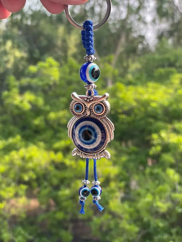 Pack_Of_2_Blue_&_Silver_Evil_Eye_With_Lucky_Owl_Keychain_For_Bike/Car_Gifting_With_Key_Ring_AntiRust