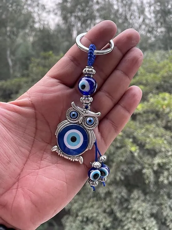 Pack_Of_2_Blue_&_Silver_Evil_Eye_With_Lucky_Owl_Keychain_For_Bike/Car_Gifting_With_Key_Ring_AntiRust