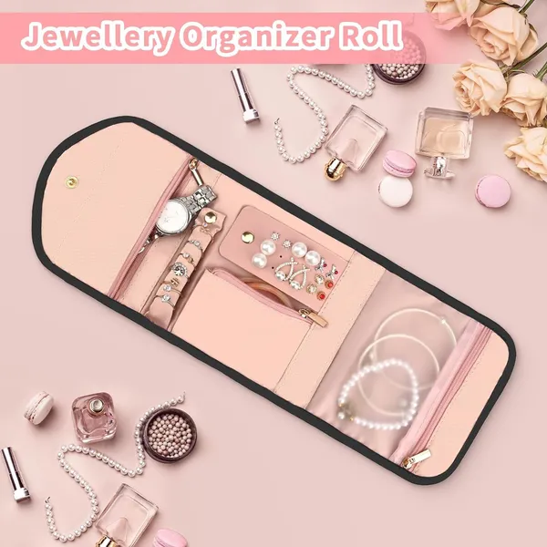 BLUE_BEADS_Small_Size_Foldable_Jewellery_Roll_Carrying_Portable_Jewellery_Organiser_for_Necklace,_Earrings,_Rings_etc_.Hanging_Jewellery_Storage_Bag_with_Zipper_Closure,_For_Women_Girls_(Black)