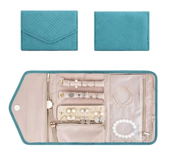 BLUE_BEADS_Big_Size_Foldable_Jewellery_Roll_Carrying_Portable_Jewellery_Organiser_for_Necklace,_Earrings,_Rings_etc_.Hanging_Jewellery_Storage_Bag_with_Zipper_Closure,_For_Women_Girls_(Turqoise)