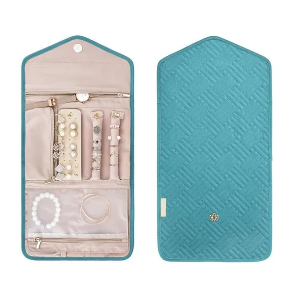 BLUE_BEADS_Big_Size_Foldable_Jewellery_Roll_Carrying_Portable_Jewellery_Organiser_for_Necklace,_Earrings,_Rings_etc_.Hanging_Jewellery_Storage_Bag_with_Zipper_Closure,_For_Women_Girls_(Turqoise)