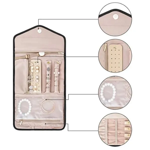 BLUE_BEADS_Big_Size_Foldable_Jewellery_Roll_Carrying_Portable_Jewellery_Organiser_for_Necklace,_Earrings,_Rings_etc_.Hanging_Jewellery_Storage_Bag_with_Zipper_Closure,_For_Women_Girls_(Black)