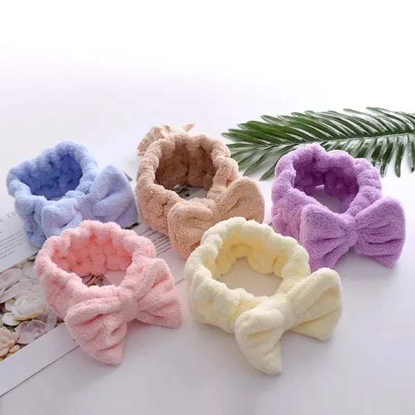 BLUE_BEADS_PACK_OF_3_Spa_Headband_for_Women,_Facial_Makeup_Headband_Soft_Coral_Fleece_Cosmetic_Headband_for_Women_Girls_Bow_Hair_Band_Head_Wraps_for_Washing_Face_Mask_Spa_Shower_Gifts_(ANY_COLOUR)_(FB02,