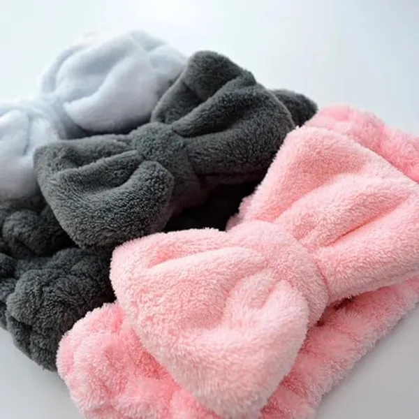 BLUE_BEADS_PACK_OF_3_Spa_Headband_for_Women,_Facial_Makeup_Headband_Soft_Coral_Fleece_Cosmetic_Headband_for_Women_Girls_Bow_Hair_Band_Head_Wraps_for_Washing_Face_Mask_Spa_Shower_Gifts_(ANY_COLOUR)_(FB02,