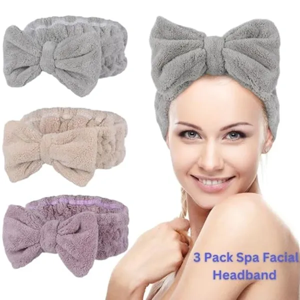 BLUE_BEADS_PACK_OF_3_Spa_Headband_for_Women,_Facial_Makeup_Headband_Soft_Coral_Fleece_Cosmetic_Headband_for_Women_Girls_Bow_Hair_Band_Head_Wraps_for_Washing_Face_Mask_Spa_Shower_Gifts_(ANY_COLOUR)_(FB02,