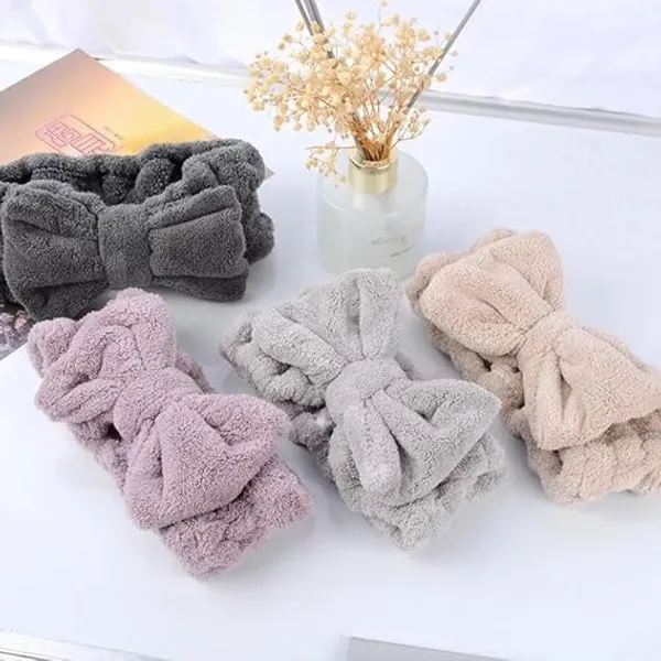 BLUE_BEADS_PACK_OF_3_Spa_Headband_for_Women,_Facial_Makeup_Headband_Soft_Coral_Fleece_Cosmetic_Headband_for_Women_Girls_Bow_Hair_Band_Head_Wraps_for_Washing_Face_Mask_Spa_Shower_Gifts_(ANY_COLOUR)_(FB02,