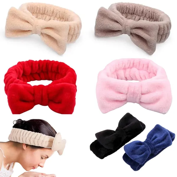 BLUE_BEADS_Spa_Headband_for_Women,_Facial_Makeup_Headband_Soft_Coral_Fleece_Cosmetic_Headband_for_Women_Girls_Bow_Hair_Band_Head_Wraps_for_Washing_Face_Mask_Spa_Shower_Gifts_(_RANDOM_COLOUR)