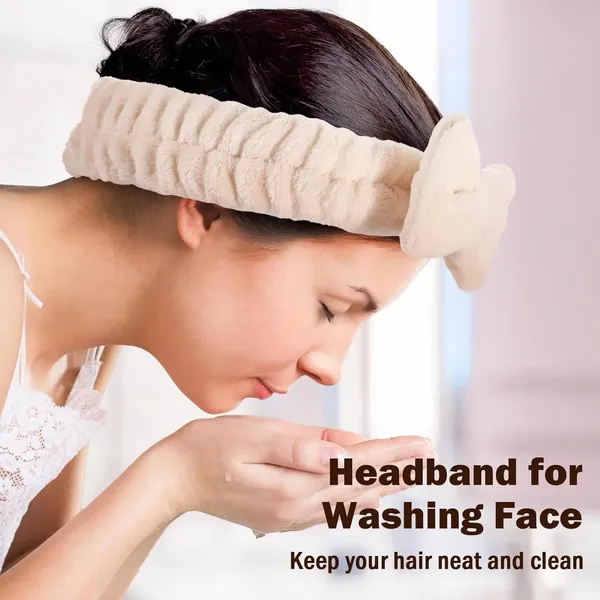 BLUE_BEADS_Spa_Headband_for_Women,_Facial_Makeup_Headband_Soft_Coral_Fleece_Cosmetic_Headband_for_Women_Girls_Bow_Hair_Band_Head_Wraps_for_Washing_Face_Mask_Spa_Shower_Gifts_(_RANDOM_COLOUR)