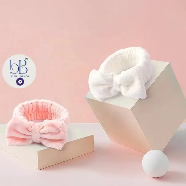 BLUE_BEADS_Spa_Headband_for_Women,_Facial_Makeup_Headband_Soft_Coral_Fleece_Cosmetic_Headband_for_Women_Girls_Bow_Hair_Band_Head_Wraps_for_Washing_Face_Mask_Spa_Shower_Gifts_(_RANDOM_COLOUR)