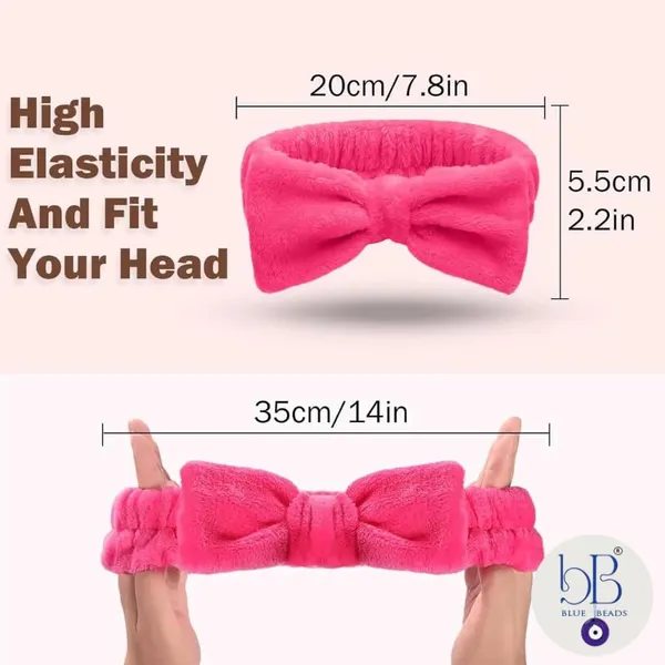 BLUE_BEADS_Spa_Headband_for_Women,_Facial_Makeup_Headband_Soft_Coral_Fleece_Cosmetic_Headband_for_Women_Girls_Bow_Hair_Band_Head_Wraps_for_Washing_Face_Mask_Spa_Shower_Gifts_(_RANDOM_COLOUR)