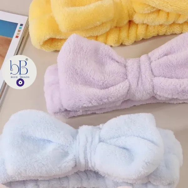 BLUE_BEADS_Spa_Headband_for_Women,_Facial_Makeup_Headband_Soft_Coral_Fleece_Cosmetic_Headband_for_Women_Girls_Bow_Hair_Band_Head_Wraps_for_Washing_Face_Mask_Spa_Shower_Gifts_(_RANDOM_COLOUR)