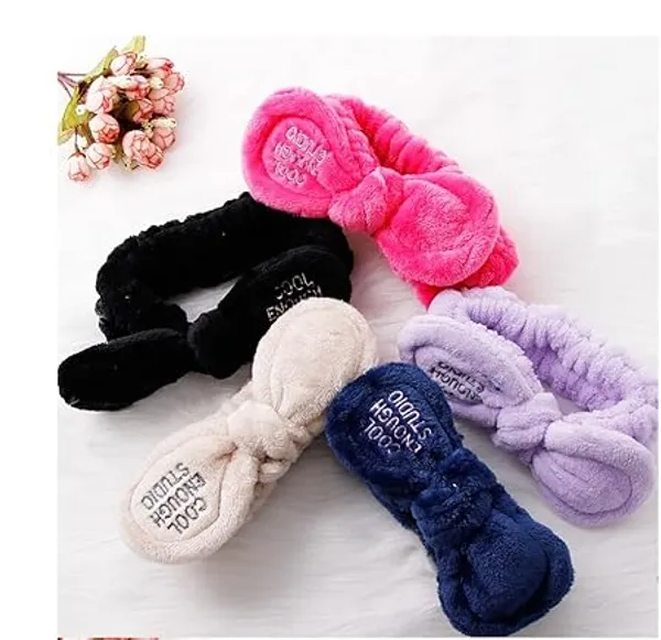 BLUE_BEADS_2_Pack_Bow_Hair_Band_Women_Facial_Makeup_Head_Band_Soft_Coral_Fleece_Head_Wraps_For_Shower_Washing_Face
