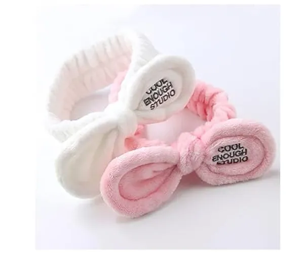 BLUE_BEADS_2_Pack_Bow_Hair_Band_Women_Facial_Makeup_Head_Band_Soft_Coral_Fleece_Head_Wraps_For_Shower_Washing_Face