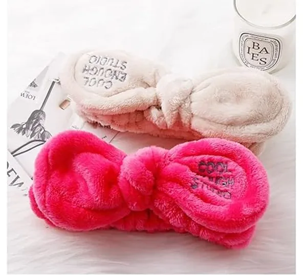 BLUE_BEADS_2_Pack_Bow_Hair_Band_Women_Facial_Makeup_Head_Band_Soft_Coral_Fleece_Head_Wraps_For_Shower_Washing_Face