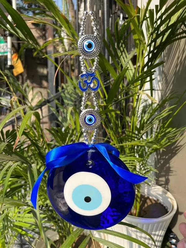 _Evil_Eye_Wall_Hanging_Feng_Shui_Vastu_Blue_Big_Glass_for_Diwali_Gifts_for_Door_Hanging_Nazar_Suraksha_Protection_Good_Luck_Home/Office_(X_Large),_Turkish_Amulet_Decoration_Home_(Silver_Om)