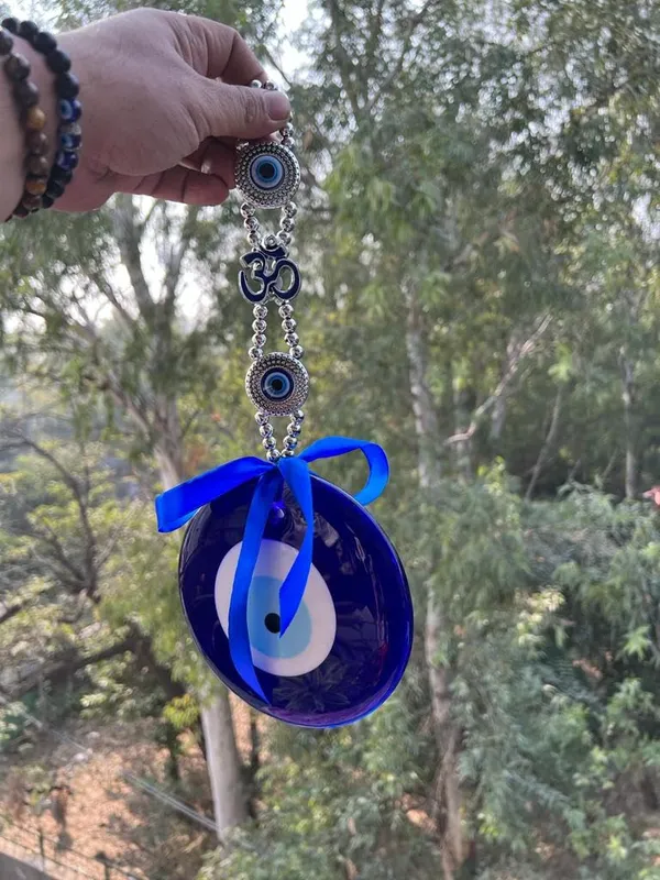 _Evil_Eye_Wall_Hanging_Feng_Shui_Vastu_Blue_Big_Glass_for_Diwali_Gifts_for_Door_Hanging_Nazar_Suraksha_Protection_Good_Luck_Home/Office_(X_Large),_Turkish_Amulet_Decoration_Home_(Silver_Om)