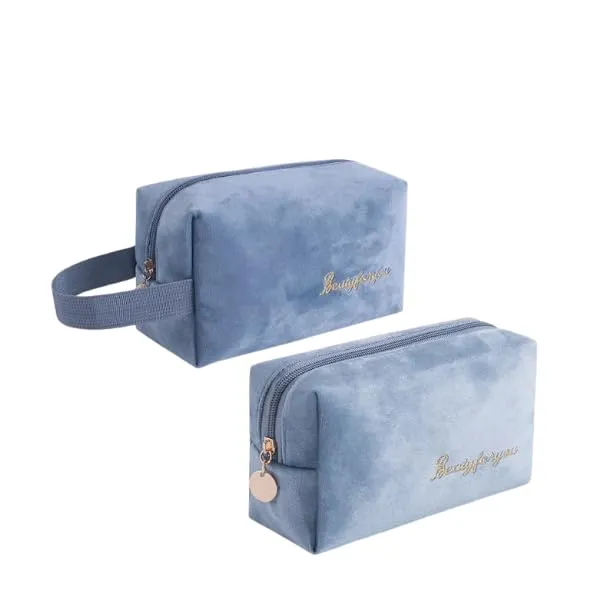 BLUE_BEADS_Set_of_2_Pcs_Simple_Glossy_Cosmetic_Velvet_Makeup_Organiser_Pouch_Portable_Travel_Toiletry_Bag_for_Women_and_Girls_(Blue)
