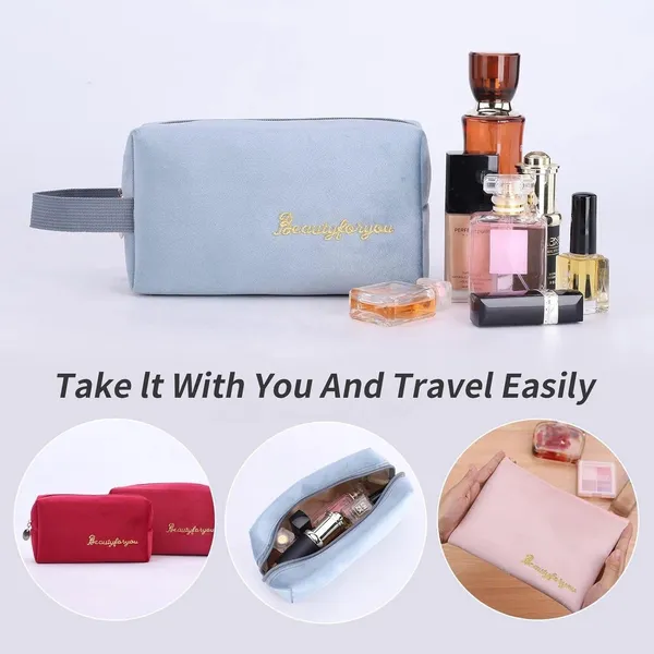 BLUE_BEADS_Set_of_2_Pcs_Simple_Glossy_Cosmetic_Velvet_Makeup_Organiser_Pouch_Portable_Travel_Toiletry_Bag_for_Women_and_Girls_(Blue)