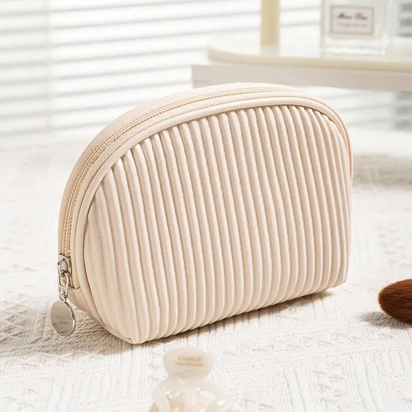 BLUE_BEADS_Small_Quilted_Design_Cute_Makeup_Bag,_Mini_Cosmetic_Pouch,_Beauty_Bag,_Handy_Zipper_Pouch,_Portable_Travel_Bag,_Women_Girl_(Beige)_15x6.5x12_cm