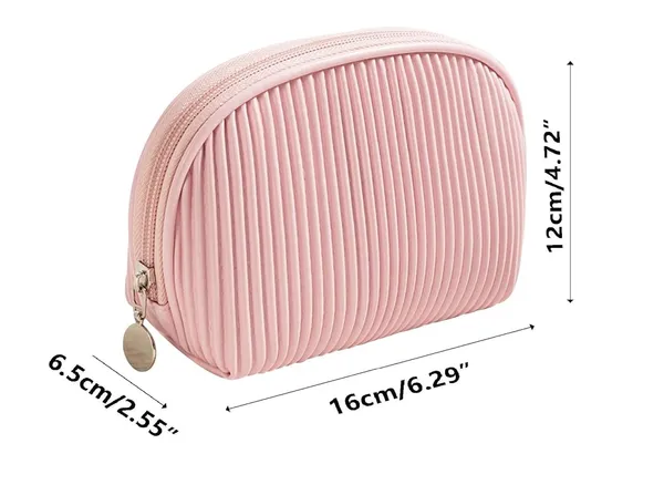 BLUE_BEADS_Small_Quilted_Design_Cute_Makeup_Bag,_Mini_Cosmetic_Pouch,_Beauty_Bag,_Handy_Zipper_Pouch,_Portable_Travel_Bag,_Women_Girl_(Pink)_15x6.5x12_cm