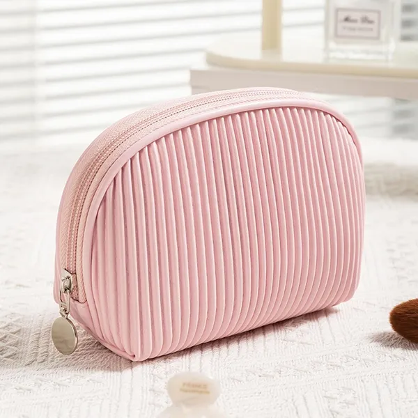 BLUE_BEADS_Small_Quilted_Design_Cute_Makeup_Bag,_Mini_Cosmetic_Pouch,_Beauty_Bag,_Handy_Zipper_Pouch,_Portable_Travel_Bag,_Women_Girl_(Pink)_15x6.5x12_cm