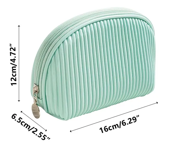 BLUE_BEADS_Small_Quilted_Design_Cute_Makeup_Bag,_Mini_Cosmetic_Pouch,_Beauty_Bag,_Handy_Zipper_Pouch,_Portable_Travel_Bag,_Women_Girl_(Green)_15x6.5x12_cm
