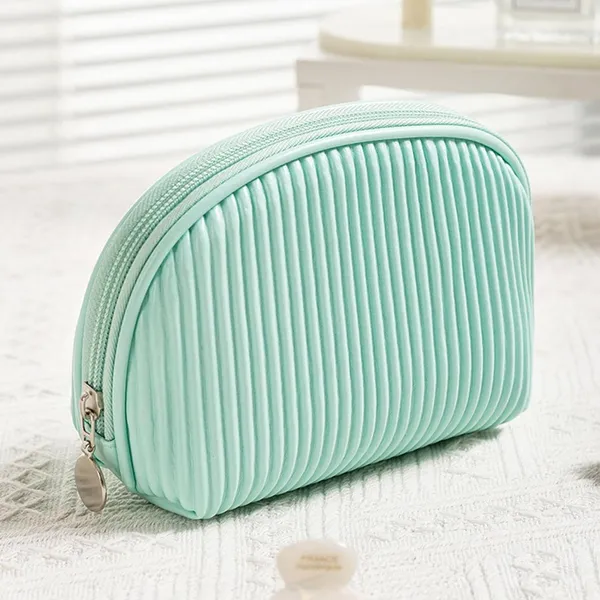 BLUE_BEADS_Small_Quilted_Design_Cute_Makeup_Bag,_Mini_Cosmetic_Pouch,_Beauty_Bag,_Handy_Zipper_Pouch,_Portable_Travel_Bag,_Women_Girl_(Green)_15x6.5x12_cm