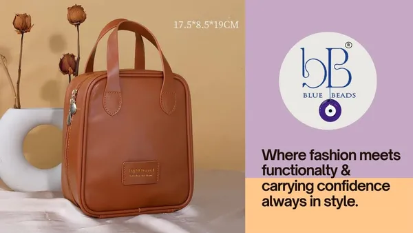 BLUE_BEADS_Waterproof_Makeup_Bag,_Large_Capacity_Travel_Cosmetic_Bag_Washable,_Portable_Makeup_Organizer_Bag_For_Women_Girls_(Brown),_8_Cm