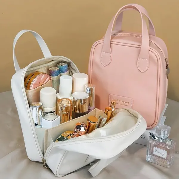 BLUE_BEADS_Waterproof_Makeup_Bag,_Large_Capacity_Travel_Cosmetic_Bag_Washable,_Portable_Makeup_Organizer_Bag_For_Women_Girls_(Beige),_8_Cm