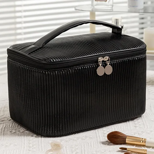 BLUE_BEADS_Set_of_3_Toiletry_Bags,_PU_Leather_Traveling_Bag,_Makeup_Organizer_Pouch_with_Zipper,_Portable_Waterproof_Skin_Care_Carrying_Bag,_Cosmetic_Bag_for_Women_(BLACK)