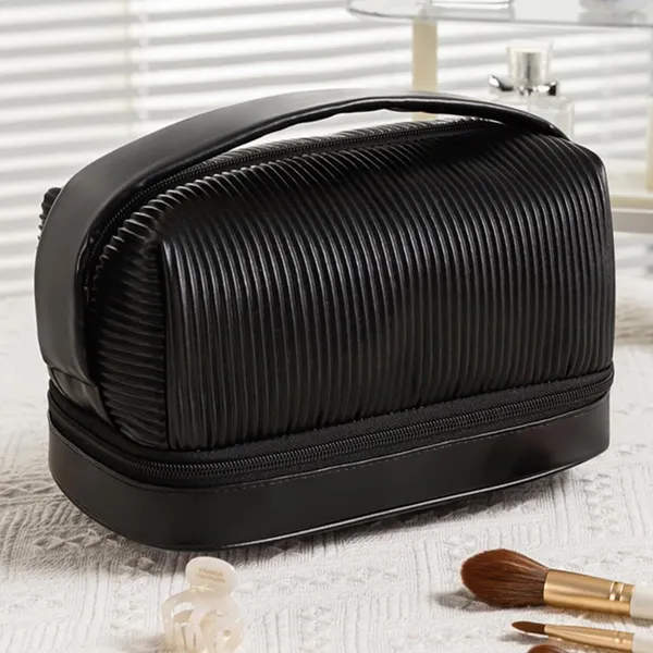 BLUE_BEADS_Set_of_3_Toiletry_Bags,_PU_Leather_Traveling_Bag,_Makeup_Organizer_Pouch_with_Zipper,_Portable_Waterproof_Skin_Care_Carrying_Bag,_Cosmetic_Bag_for_Women_(BLACK)
