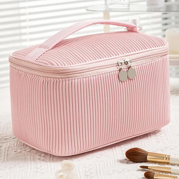 BLUE_BEADS_Set_of_3_Toiletry_Bags,_PU_Leather_Traveling_Bag,_Makeup_Organizer_Pouch_with_Zipper,_Portable_Waterproof_Skin_Care_Carrying_Bag,_Cosmetic_Bag_for_Women_(PINK)