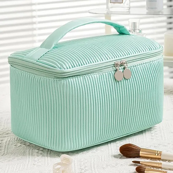 BLUE_BEADS_Set_of_3_Toiletry_Bags,_PU_Leather_Traveling_Bag,_Makeup_Organizer_Pouch_with_Zipper,_Portable_Waterproof_Skin_Care_Carrying_Bag,_Cosmetic_Bag_for_Women_(Green)