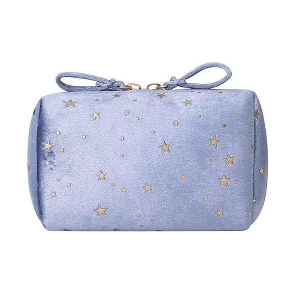 BLUE_BEADS_Star_Print_Mini_Cosmetic_Velvet_Makeup_Pouch_Portable_Travel_Toiletry_Bag_for_Women_and_Girls_14_x_10_x_6_cm_(Blue)