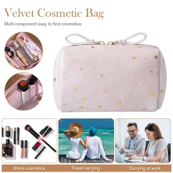 BLUE_BEADS_Star_Print_Mini_Cosmetic_Velvet_Makeup_Pouch_Portable_Travel_Toiletry_Bag_for_Women_and_Girls_14_x_10_x_6_cm_(Blue)