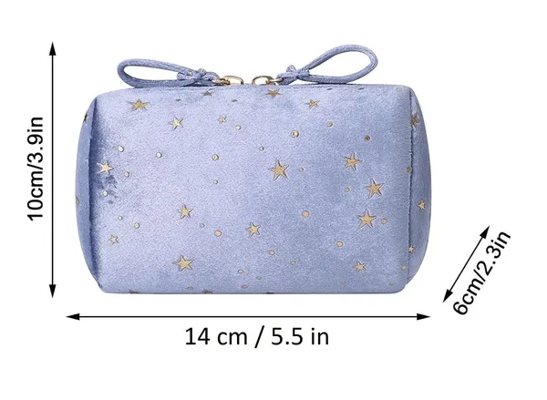 BLUE_BEADS_Star_Print_Mini_Cosmetic_Velvet_Makeup_Pouch_Portable_Travel_Toiletry_Bag_For_Women_And_Girls_(Beige),_10_CM