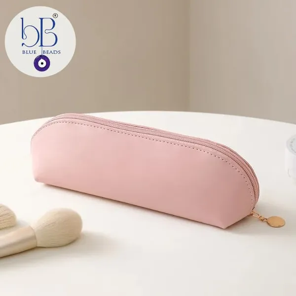 BLUE_BEADS_2pcs_Women_PU_Leather_Cosmetic_Bag_with_Makeup_Brush_Bag_Multifunction_Toiletries_Organizer_Portable_Travel_Waterproof_Makeup_Pouch_Toiletry_Bag_for_Women_and_Girls_(PINK)