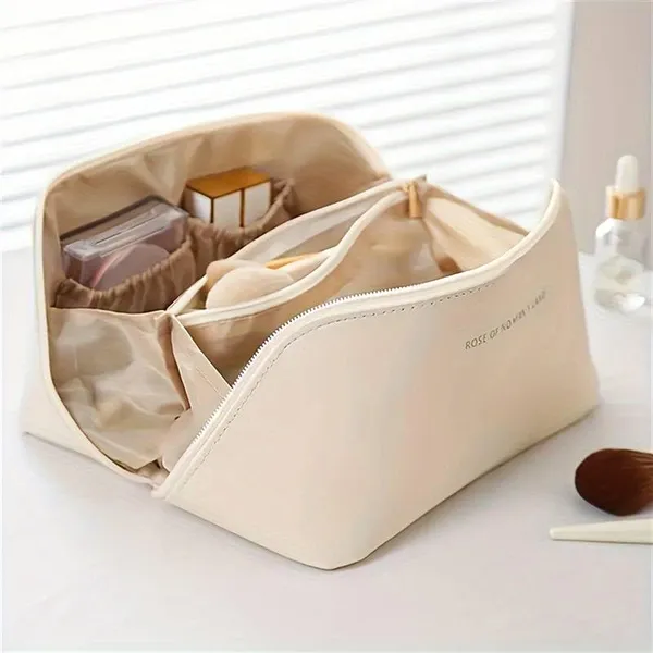 BLUE_BEADS_2pcs_Women_PU_Leather_Cosmetic_Bag_with_Makeup_Brush_Bag_Multifunction_Toiletries_Organizer_Portable_Travel_Waterproof_Makeup_Pouch_Toiletry_Bag_for_Women_and_Girls_(Beige)