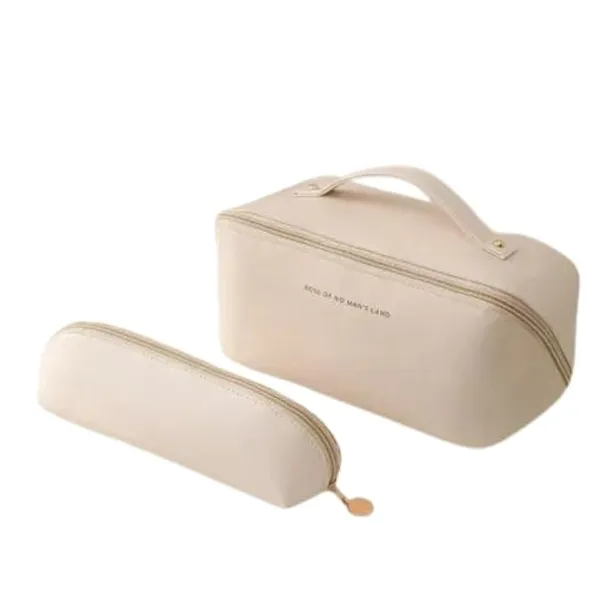 BLUE_BEADS_2pcs_Women_PU_Leather_Cosmetic_Bag_with_Makeup_Brush_Bag_Multifunction_Toiletries_Organizer_Portable_Travel_Waterproof_Makeup_Pouch_Toiletry_Bag_for_Women_and_Girls_(Beige)