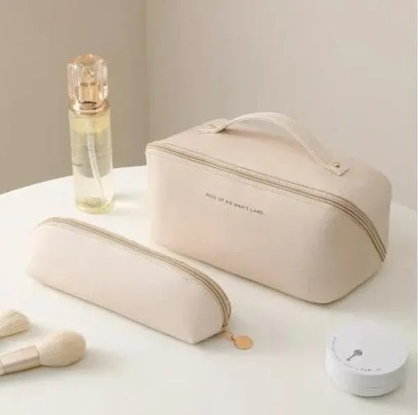 BLUE_BEADS_2pcs_Women_PU_Leather_Cosmetic_Bag_with_Makeup_Brush_Bag_Multifunction_Toiletries_Organizer_Portable_Travel_Waterproof_Makeup_Pouch_Toiletry_Bag_for_Women_and_Girls_(Beige)